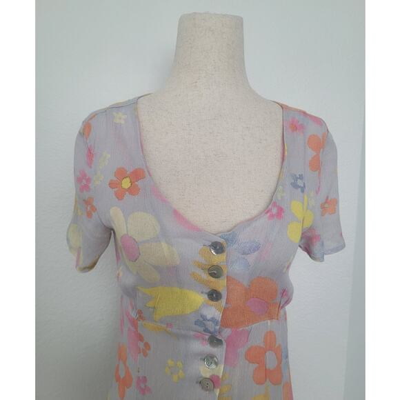 NWT UNIF Dew Flower Print Babydoll Mini Dress Sz XS Blue Mod Retro 70s Cottage - Picture 3 of 9